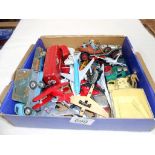 A box of play worn diecast including Dinky, Corgi, Matchbox etc,