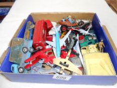 A box of play worn diecast including Dinky, Corgi, Matchbox etc,