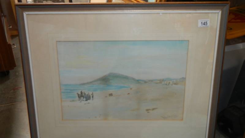 An early 20th century framed and glazed beach scene watercolour signed A Handcock, 72 x 56.5 cm. - Image 4 of 4