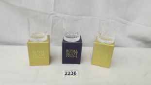 3 boxed Royal Scot crystal commemorative glasses - Queen's 90th Birthday,