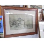 A framed and glazed pencil drawing by E Robinson after V E Green, image 46 x 38, frame 71 x 56 cm.