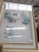 A framed and glazed French print, Andre' Caspard, Une Salle de Billard, 82 x 62 cm.
