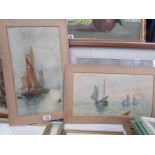 2 unframed nautical watercolours signed M E Wedlock, image 45 x 25 cm.