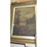 A framed oil on canvas rural scene.