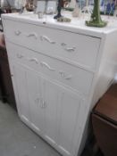 1950's painted oak gents bedroom 2 drawer chest over cupboard 83cm x 45cm,