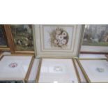 4 framed and glazed floral prints.