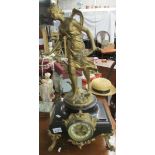 A 19th century French clock with ormolu mounts and surmounted female figure, a/f.