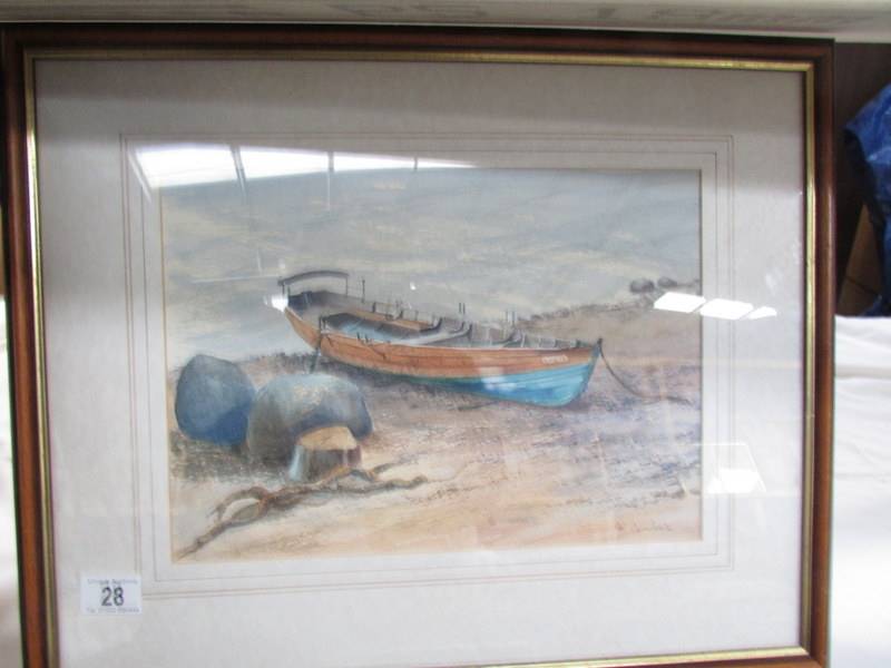 A framed and glazed watercolour beach scene signed J R Cornforth, image 35 x 25 cm,