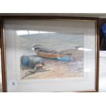 A framed and glazed watercolour beach scene signed J R Cornforth, image 35 x 25 cm,