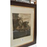 A framed and glazed print of a Knight in armour. 61 x 49 cm.