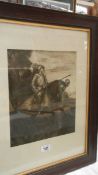 A framed and glazed print of a Knight in armour. 61 x 49 cm.