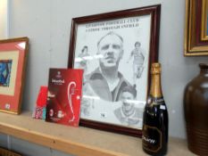 Liverpool FC memorabilia including framed drawing,