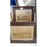 A pair of oak framed hare coursing prints, 29 x 36 cm.