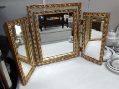 A gilt framed triple dressing mirror, Mirror 51cm x 42cm,