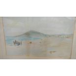 An early 20th century framed and glazed beach scene watercolour signed A Handcock, 72 x 56.5 cm.
