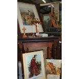 A mixed lot of religious items including pictures, crucifix, bibles etc.