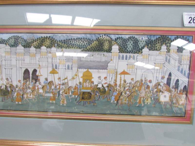 A framed and glazed print of an Indian procession, image 40 x 16, frame 55 x 32. - Image 2 of 4