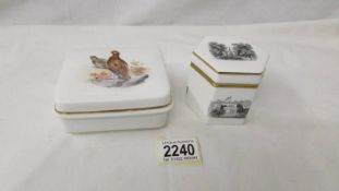 A Royal Worcester lidded pot decorated with a pheasant and a Royal Worcester octagonal lidded pot