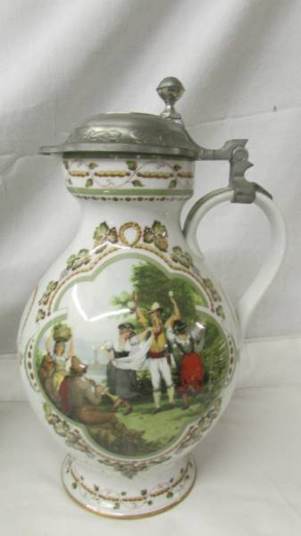 A superb quality pair of German porcelain beer jugs with metal lids designed by Rupert Schneider. - Image 2 of 6