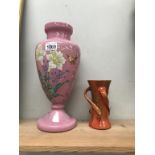 A pink opaline hand painted vase and a Baron Barnstaple 3 handled vase