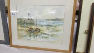 A good framed and glazed watercolour of fishing boats in harbour (possibly St. Ives) signed Allets.