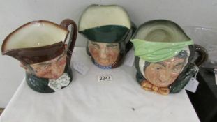 Three Royal Doulton character jugs - Old Charley D5420, Sairy Gamp and toby Philpot.