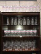 4 shelves of beer/coffee glasses including 16 Costa,