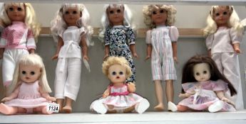 5 vintage Palitoy dolls (Poppy) & 3 vintage Rosebud dolls