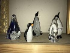 5 art glass penguin ornament paperweights