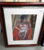 Jean Roberts (XX), Pastel drawing of a female nude reading a book, signed.