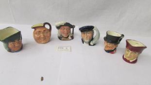 6 small Royal Doulton character jugs - Aramis D6508, Capt Ahab D6522, Old Lad, toby Philpot,