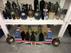 A quantity of vintage glass bottles & Spode decanters etc.