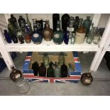 A quantity of vintage glass bottles & Spode decanters etc.