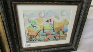 Mid Century Facial abstract watercolour painting signed with monogram and dated 1965.