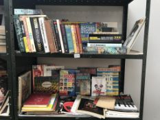 2 shelves of books on music including rock etc. Jimi Hendrix, Elvis & The Rolling Stones etc.