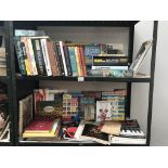 2 shelves of books on music including rock etc. Jimi Hendrix, Elvis & The Rolling Stones etc.