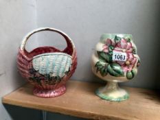 An Arthur Wood basket (a/f) and a Maling Dahlia design vase