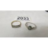 A 9ct gold and diamond ring, size L and a silver ring, size N.
