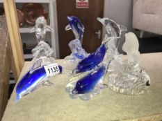 A selection of art glass dolphin ornaments including Royal Crystal Rock Italy