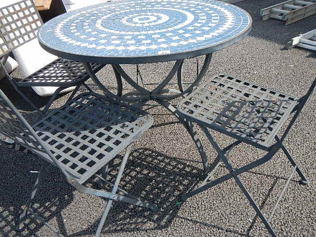 A metal garden table and chairs with tiled top. - Image 4 of 4