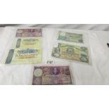 Six old Scottish five pound bank notes including 1954, 1955, 1957 and 1964.
