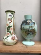 A Bristol opaline pale blue vase and an opaline hand painted vase