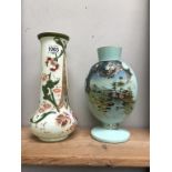 A Bristol opaline pale blue vase and an opaline hand painted vase