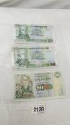 Three Bank of Scotland fifty pound notes.