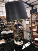 A large blue & gilded classical design table lamp