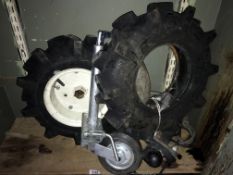 A jockey wheel, pair of trailer tyres 7 tow ball with electrics,