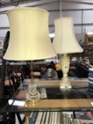 An Italian alabaster table lamp & 1 other