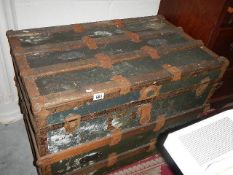 An old metal bound trunk.