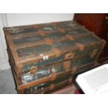 An old metal bound trunk.