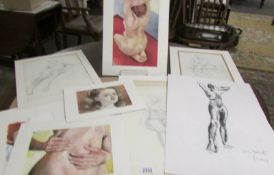 Portfolio/folder of nude studies etc acrylics on board paintings by Michael Jenkins and pencil,